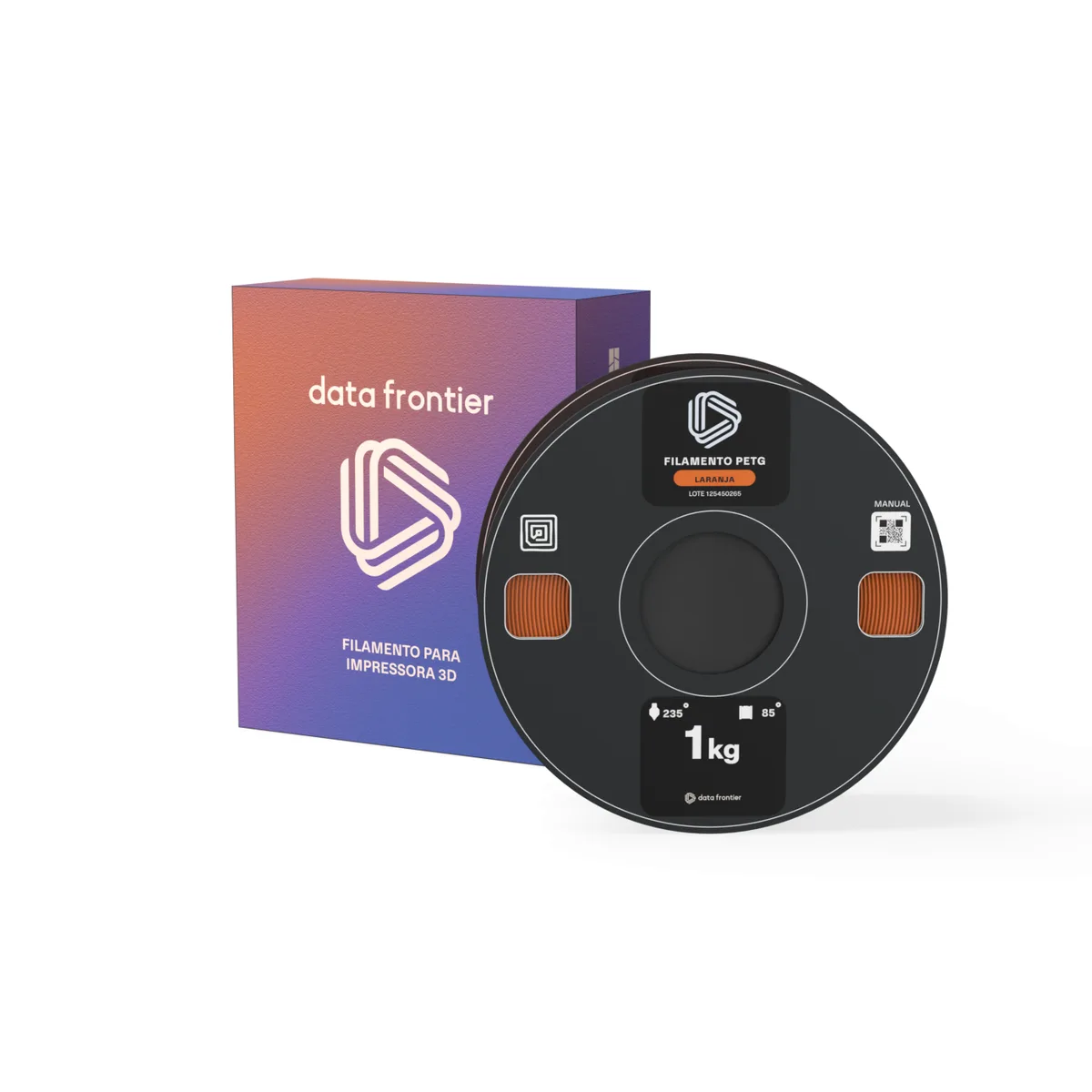 Filamento PETG 1,75mm 1kg Data Frontier com a caixa