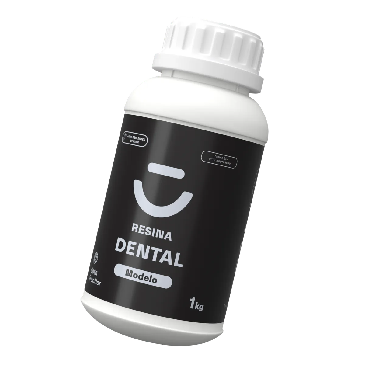 Frasco de 1 kg da resina 3D Dental Modelo da Data Frontier, vista inclinada