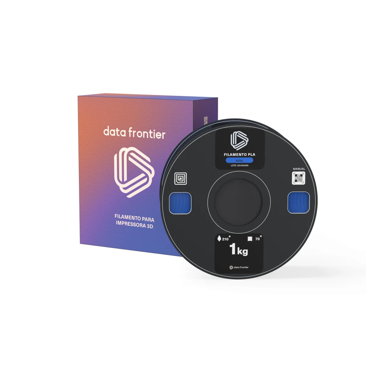Filamento PLA 1,75mm 1kg Data Frontier com a caixa