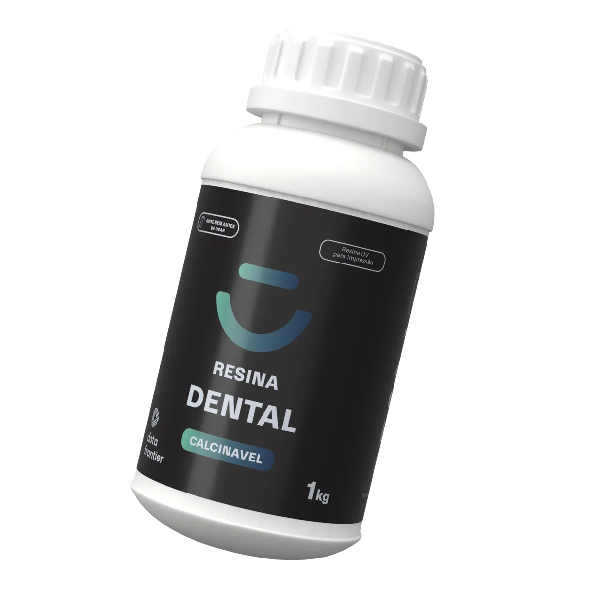 Frasco de 1 kg da resina 3D Dental Calcinável da Data Frontier, vista inclinada